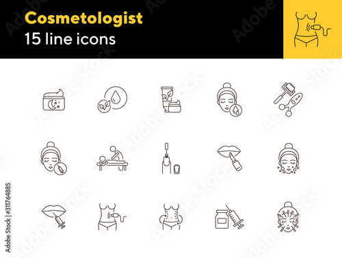 Cosmetologist line icon set