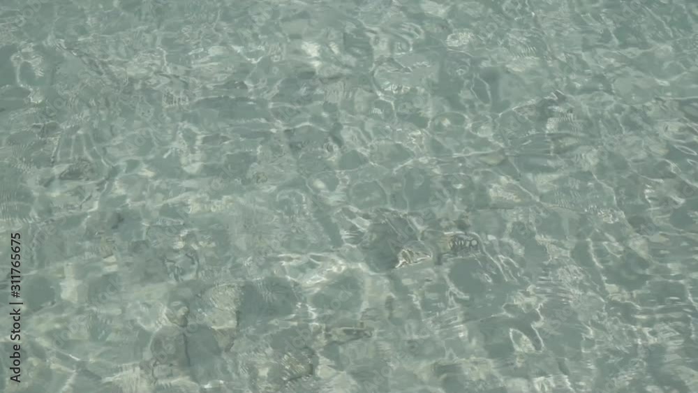 Top down view of Clear surface of sea water with some coral and rock underwater in summer sunny day near island in Thailand, slow motion Top down view of Clear surface of sea water with some coral and rock underwater in summer sunny day near island in Thailand, slow motion