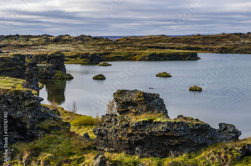 Iceland, Europe, the unique nature of Iceland, the unusual geological properties of Lake Myvitn, where filming of the Game of Thrones movie took place
