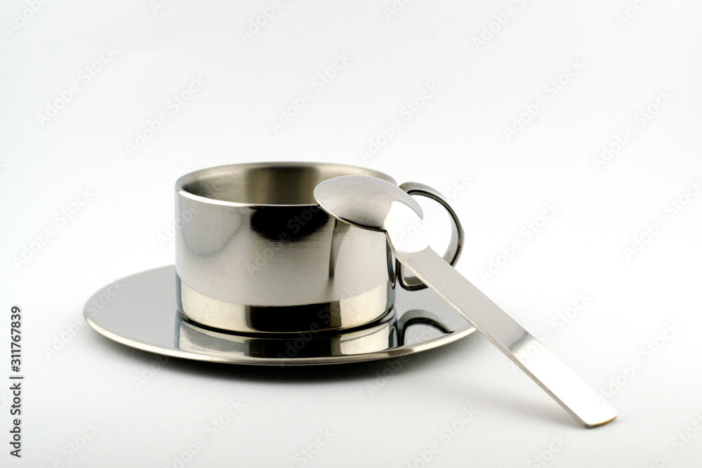 Metal cup for coffee on a white background. Metal cup for coffee on a white background.