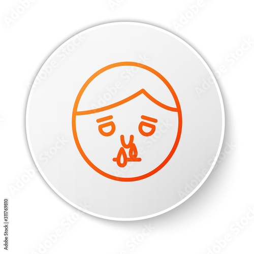 Orange line Runny nose icon isolated on white background. Rhinitis symptoms, treatment. Nose and sneezing. Nasal diseases. White circle button. Vector Illustration