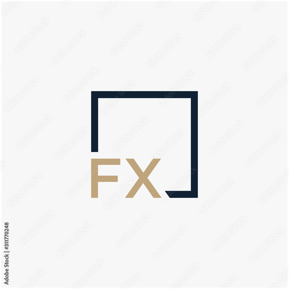 Fototapeta premium letter FX Logo design with square frame line. business consulting concept. studio, room, group icon. - vector