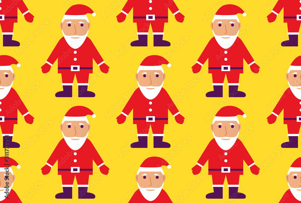 Christmas seamless pattern with santa claus on yellow background. Happy New Year decor.Flat illustration vector.