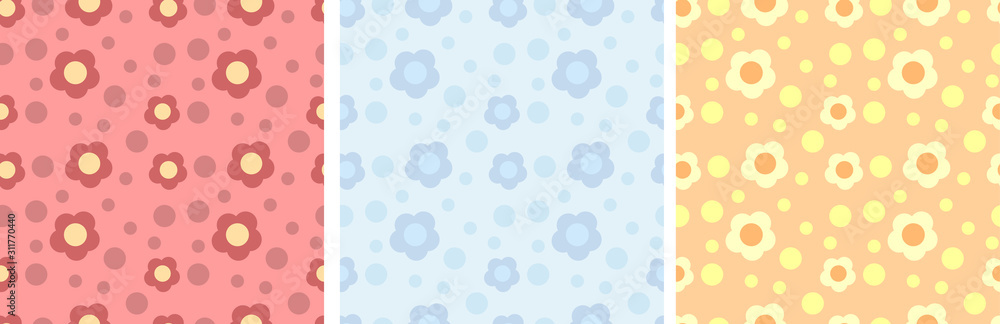 Set of seamless patterns with flowers Set of seamless patterns with flowers