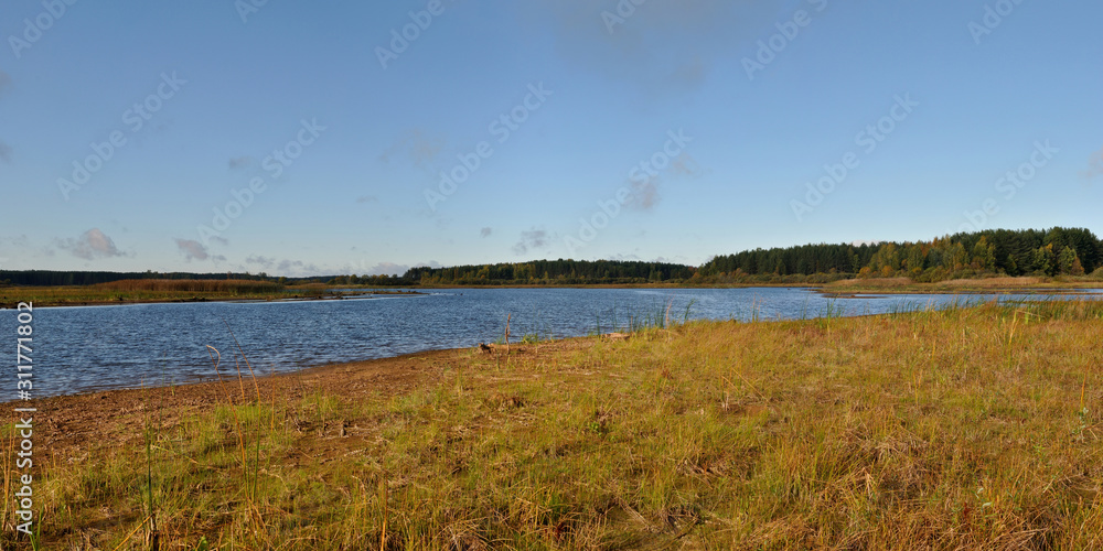 Autumn pike fishing on the Rybinsk reservoir, beautiful panorama. Autumn pike fishing on the Rybinsk reservoir, beautiful panorama.