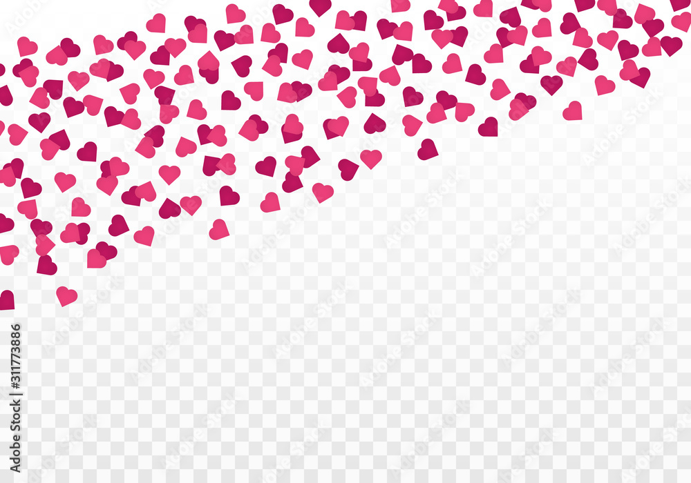 Heart confetti falling down isolated. Romantic Scattered Hearts Design Element. Valentines day concept. Love symbol. February 14.Be my valentine. Heart confetti. Vector festive illustration.