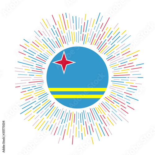 Aruba sign. Country flag with colorful rays. Radiant sunburst with Aruba flag. Vector illustration.