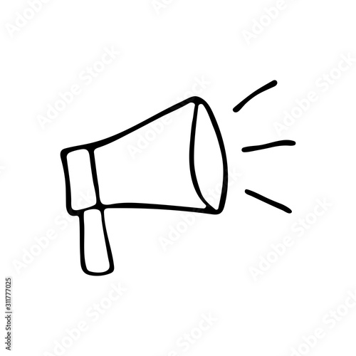 Loudspeaker mouthpiece icon in the style of doodle black and white concept illustration outline sketch vector