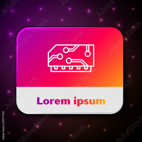 White line RAM, random access memory icon isolated on black background. Rectangle color button. Vector Illustration