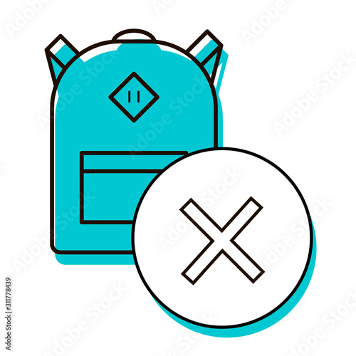 Backpack is prohibited. Small baggage must not be placed. Design element. Vector illustration. Icon with shadow isolated on white background.