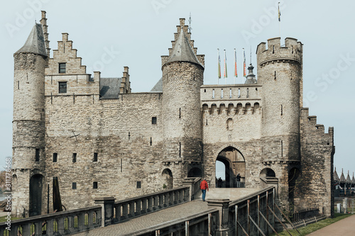 Medieval castle Het Steen in Antwerp. Castle Han Steen iz landmark and main touristic attraction in Antwerpen.