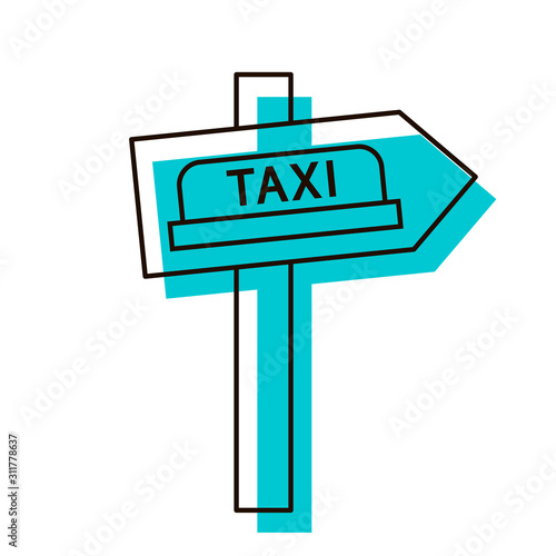 Taxi direction arrow. Navigation object for tourists. Design element. Vector illustration. Icon with shadow isolated on white background.