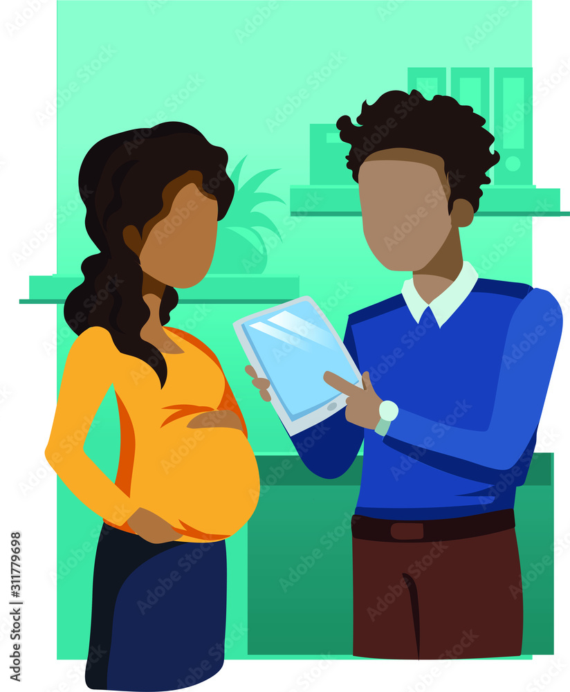 black boy and pregnant woman in office flat illustration black boy and pregnant woman in office flat illustration