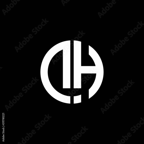 DH monogram logo circle ribbon style design template photo