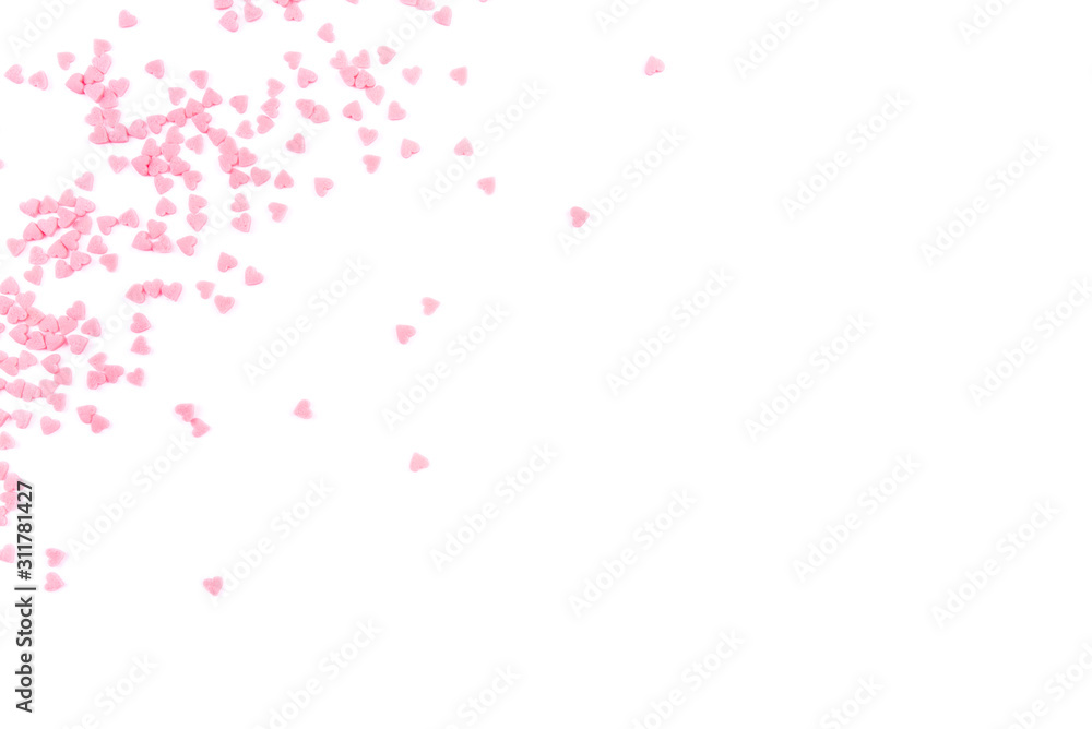 White background with pink hearts. Valentine's day concept.