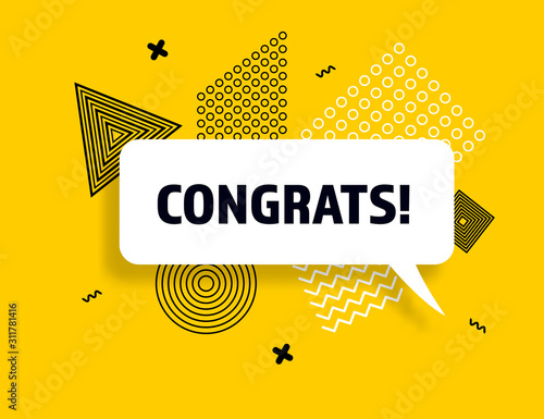 Congrats speech bubble banner pop art memphis style