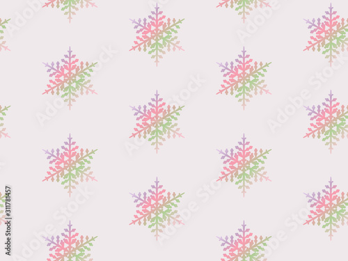 Christmas seamless gradient pattern with snowflakes on pink background.