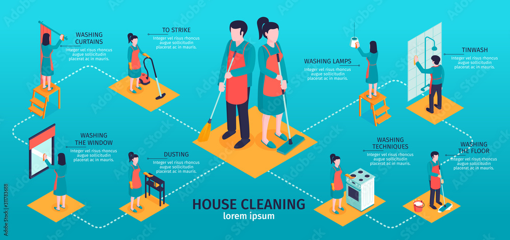 Isometric House Cleaning Infographics Isometric House Cleaning Infographics