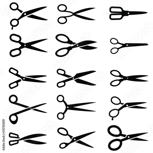 scissors vector icon set. barber illustration sign collection.