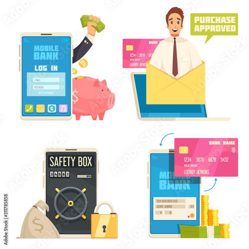 Mobile Bank Concept Icons Set