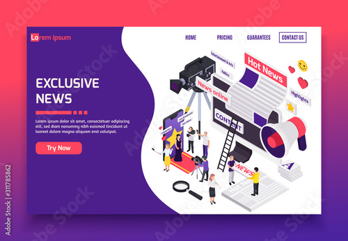 Journalistis Reporters News Media Isometric Banner