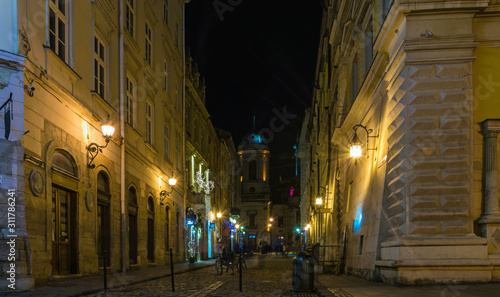 Night Lviv old city architecture in the Christmas © thaarey1986