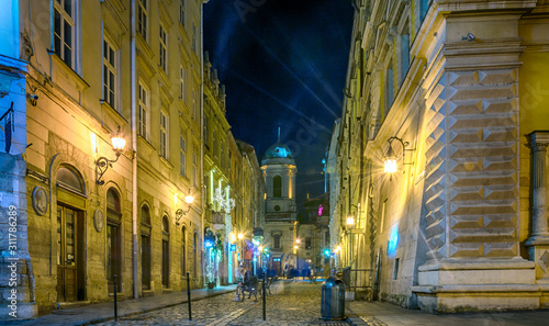 Photography Night Lviv old city architecture in the Christmas
