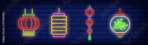 Chinese lanterns neon sign set