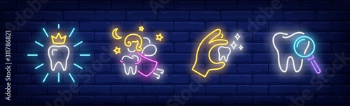 Dental care for children neon sign set