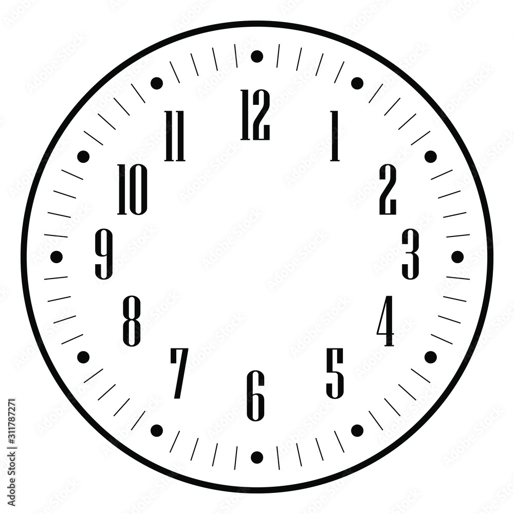 Clock face for house, alarm, table, kitchen, wall, wristwatches or special models for kids. Dial for pocket, stop watches or timer. For mark opening, visiting, office, business or working hours. Clock face for house, alarm, table, kitchen, wall, wristwatches or special models for kids. Dial for pocket, stop watches or timer. For mark opening, visiting, office, business or working hours.