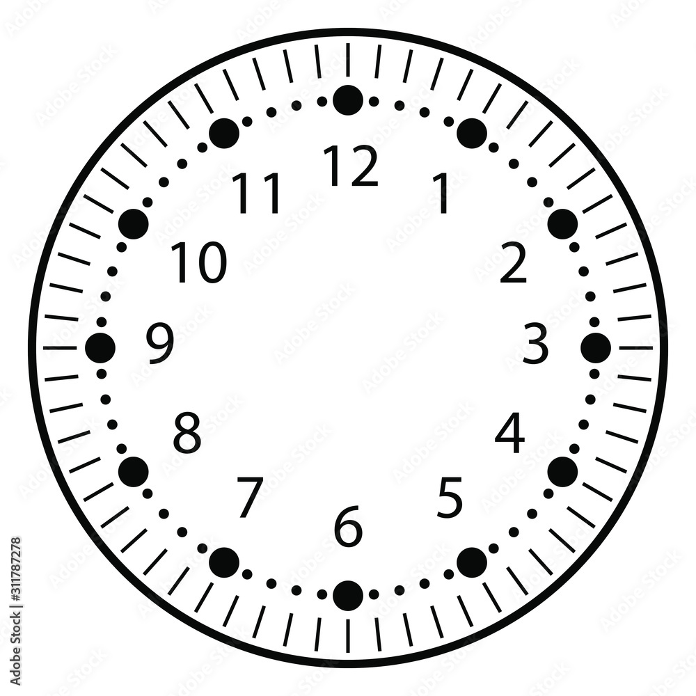 Clock face for house, alarm, table, kitchen, wall, wristwatches or special models for kids. Dial for pocket, stop watches or timer. For mark opening, visiting, office, business or working hours. Clock face for house, alarm, table, kitchen, wall, wristwatches or special models for kids. Dial for pocket, stop watches or timer. For mark opening, visiting, office, business or working hours.