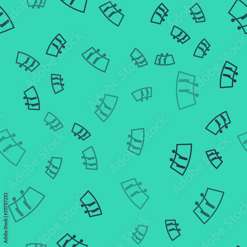 Black line Windscreen wiper icon isolated seamless pattern on green background. Vector Illustration