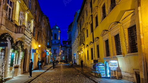 Night Lviv old city architecture in the Christmas © thaarey1986