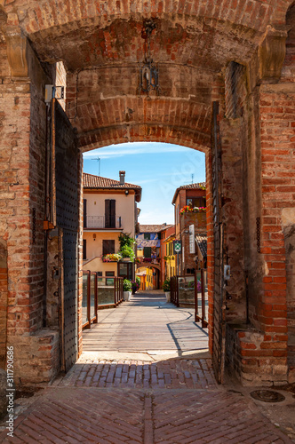 Dozza, Italy: detail of the streets of the ancient center. Emilia Romagna village famous for its murals painted by international artists.