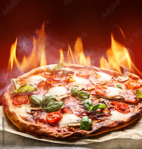 Delicious pizza on table, closeup