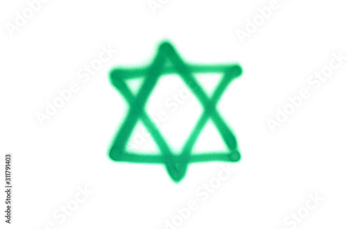 Graffiti star of David sprayed on white isolated background