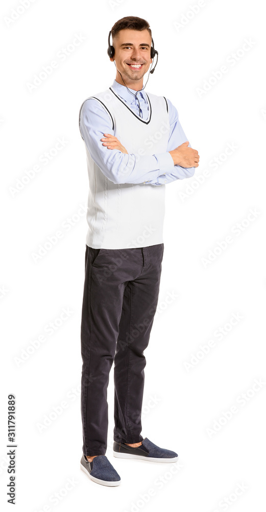 Male technical support agent on white background Male technical support agent on white background
