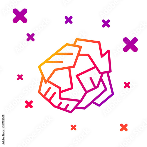 Color line Crumpled paper ball icon isolated on white background. Gradient random dynamic shapes. Vector Illustration