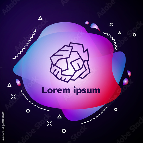 Purple line Crumpled paper ball icon isolated on blue background. Abstract banner with liquid shapes. Vector Illustration