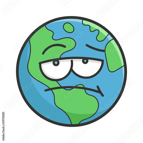 Bored planet earth cartoon illustration