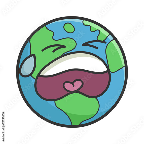 Crying planet earth cartoon illustration