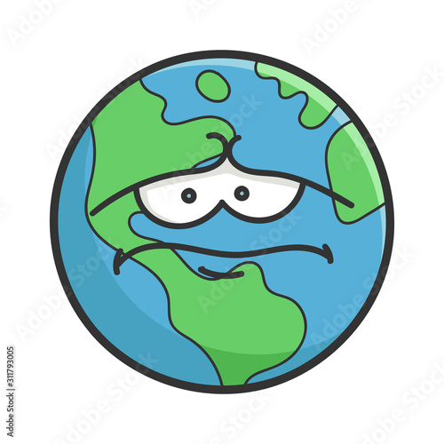 Sad planet earth cartoon illustration