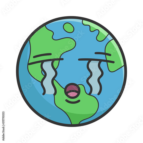 Crying planet earth cartoon illustration