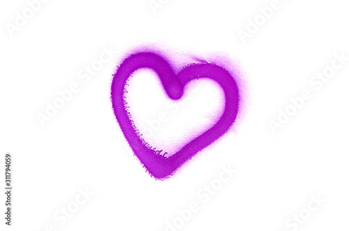 Graffiti heart sign sprayed on white isolated background