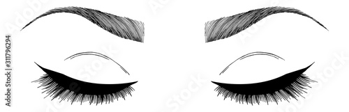 Illustration with woman's eyes, eyebrows and eyelashes. Makeup Look. Tattoo design.