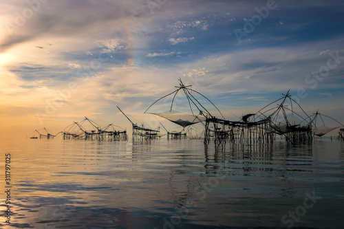 Square dip net is a traditional Thai tool for fishermen fishing, which is found in abundant water sources.