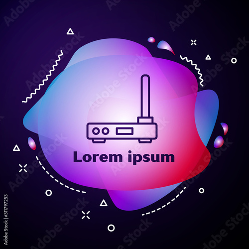 Purple line Router and wi-fi signal symbol icon isolated on blue background. Wireless ethernet modem router. Computer technology internet. Abstract banner with liquid shapes. Vector Illustration