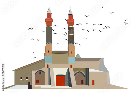 Double minaret Koran school has been built in 1271. Sivas turkey