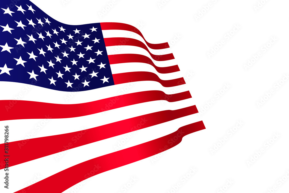 Obraz premium Waving American flag on the wind. Vector illustration.