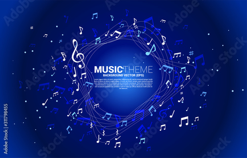 Vector template banner and poster music melody note dancing flow . Concept background for song and concert theme.